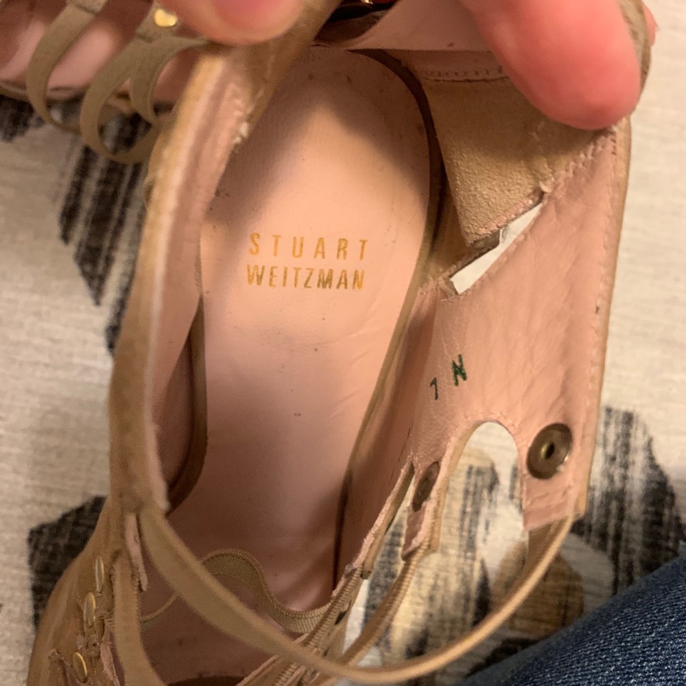 Stuart Weitzman 36 6 stiletto tan gold booties heels - Picture 7 of 9